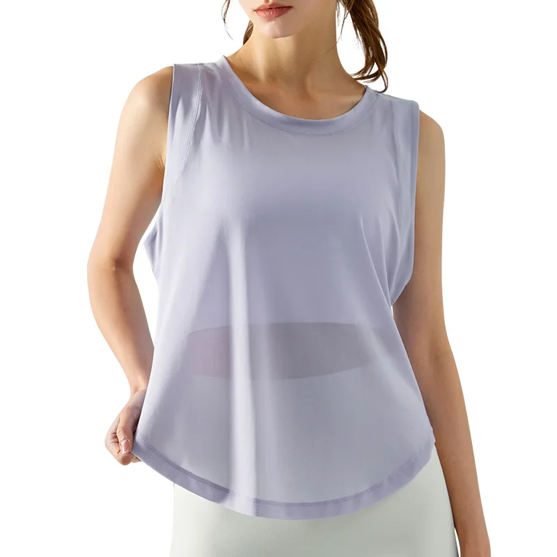 Wholesale high-quality ladies short-sleeved quick-drying portable breathable sleeveless mesh fitness shirt gym pants