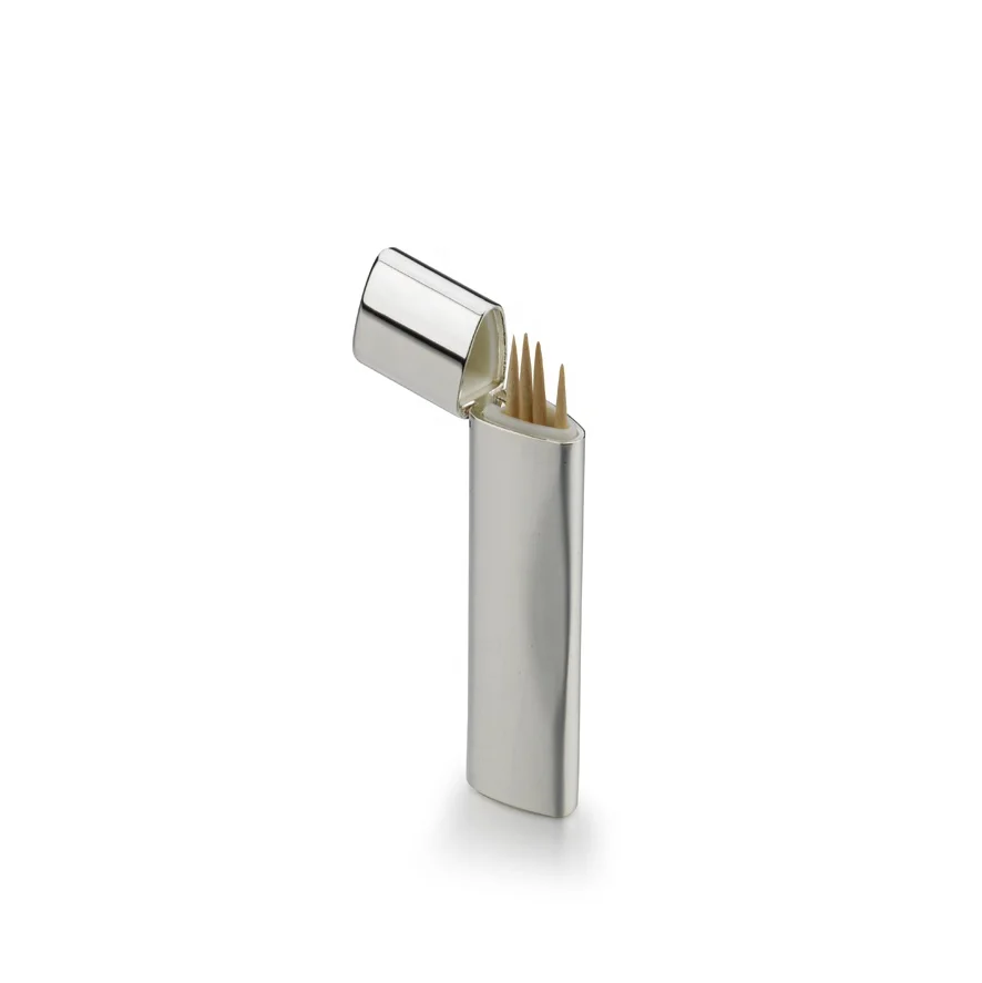 Fast Selling Slim Design Personalized Toothpick Case Silver Plated Metal Pocket Toothpick Holder For Personalized Accessories