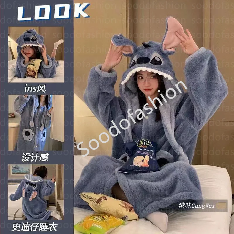 Winter loose long cartoon new coral velvet and thick stitch nightgown home suit set Pacha dog hoodie Wearable Blankets