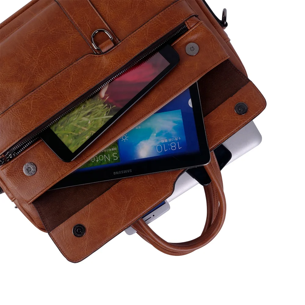 PU Laptop Briefcase Men Genuine Leather Computer Business Messenger Crossbody Bag Brown Waterproof office bag Hip-hop