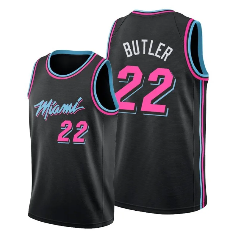  Майами City Heat Blue Pink Edition мужские футболки с вышивкой по индивидуальному заказу № 22 Джимми Батлер баскетбольные