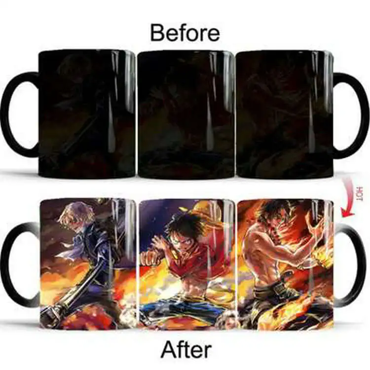 Temperature color change water coffee luffy graphics one pieces anime mug cup