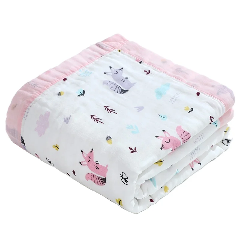 Wholesales Custom 110*110 cm 100% Organic Cotton Blanket 6 Layers Muslin Swaddle Wrap Baby Blankets for Newborns