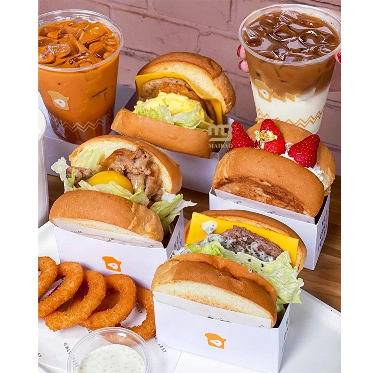 Food grade thick egg sandwich brunch packaging box custom french fries fired chicken burger box fast food take away paper boxes