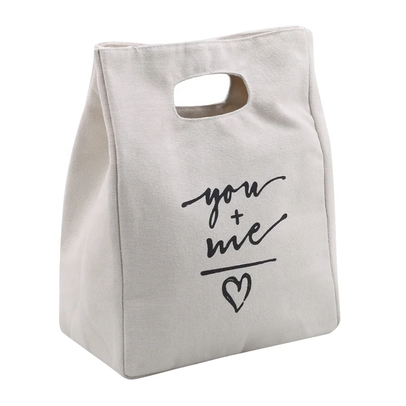 Cotton Canvas Lunch Box Insulation Bag Picnic Bag Simple Letter Type Large Capacity Multi-Function Cloth Bag Foods Organizer