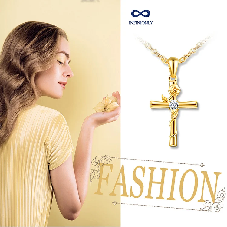 Wholesale baptism souvenirs 925 silver gold plated cross necklace