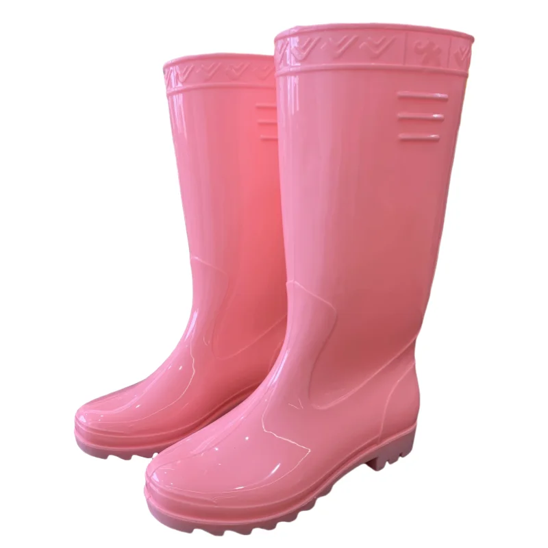 PVC candy color clear pink rain boots transparent non-slip waterproof beautiful high rainwear for women
