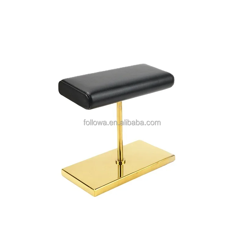 In stock wholesale Luxury watch display gold base rack leather pillow golden jewelry display stand