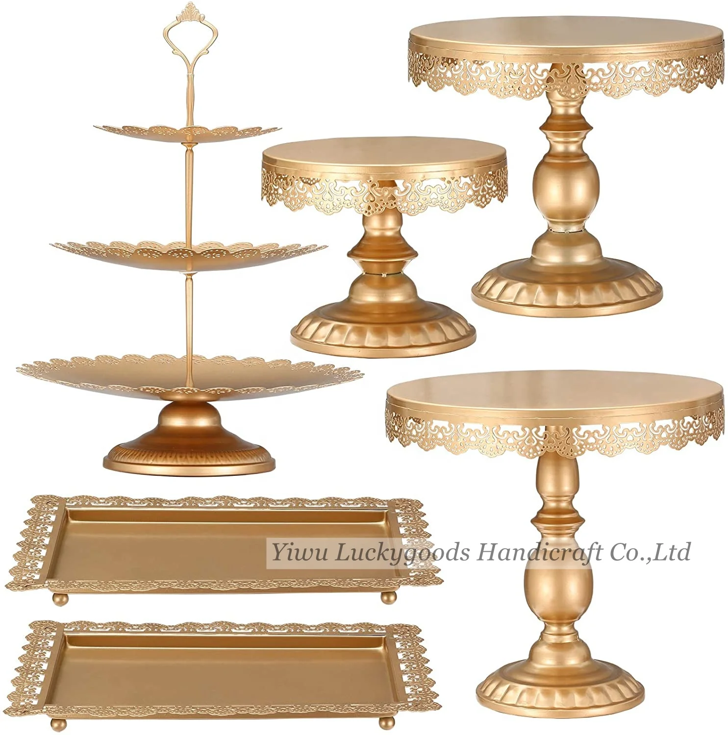 DGJ210624-4 Set of 6 Pieces Metal Cake Stands Gold Cupcake Stands Candy Display Plate Serving Tower for Wedding Party Decoration