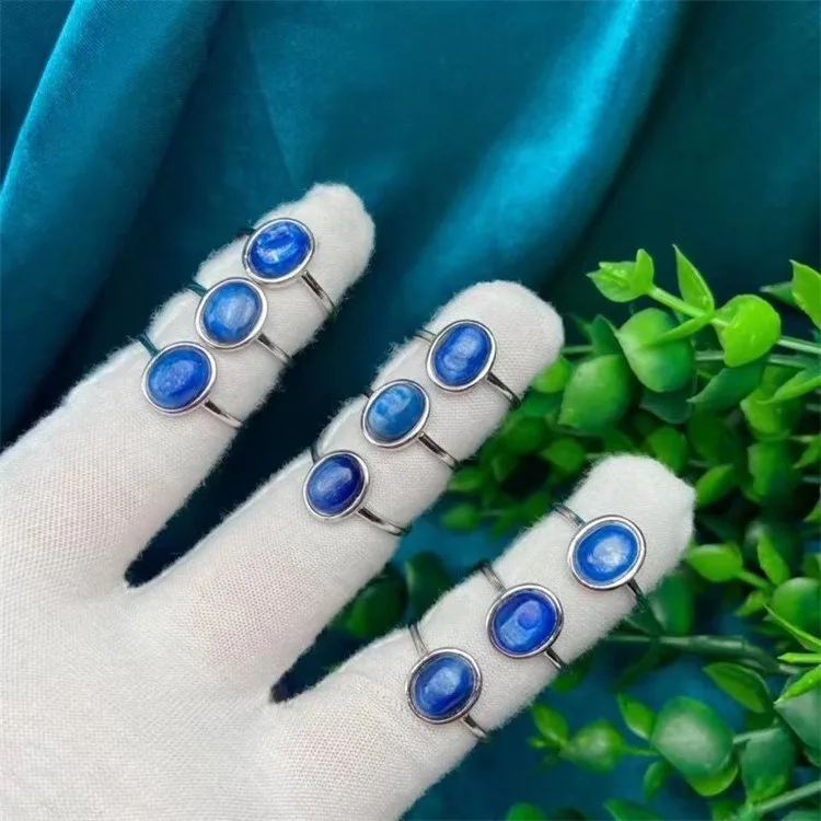 Gemstone Silver Ring 7 x 9 mm Oval Shape Natural Kyanite Rings Sterling Silver Handmade Stacking Birthstone Women Ring For Her