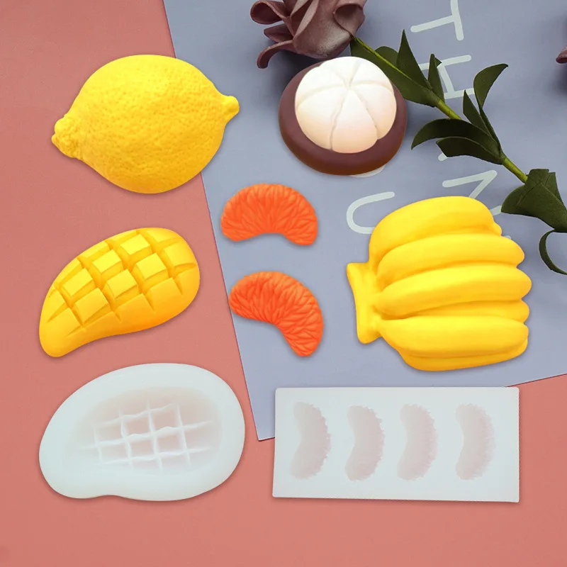 Fruit silicone mold strawberry banana blueberry mangosteen mango lemon orange diy chocolate cake candle mold