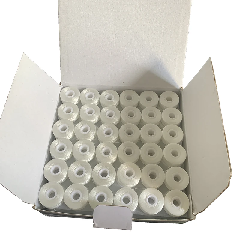 Wholesale 75D/2 Pre-wound Embroidery Bobbins L Style Polyester Side Less Bobbin Thread in Black and White