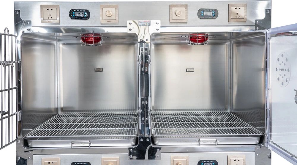 Stainless Steel Portable medical oxygen therapy treatment Small animal veterinary pet clinic cage with IV pole for dogs cats