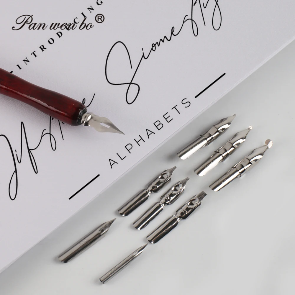 Panwenbo Calligraphy Pen Set one wooden pen holder 9 nibs for Beginners - Fountain Dip Pen Ink Set With Replaceable Nibs