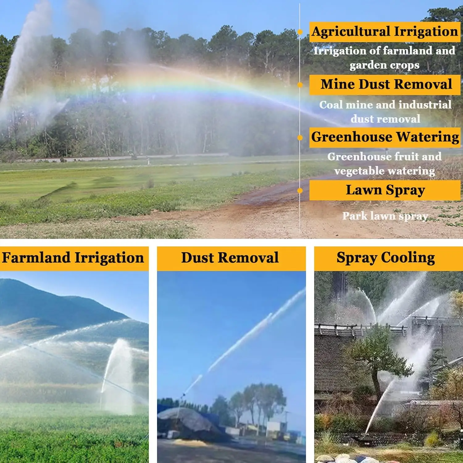 Agriculture or industry dedusting Long shoot radius 28-62m tripod irrigation system rain gun sprinkler With full nozzles