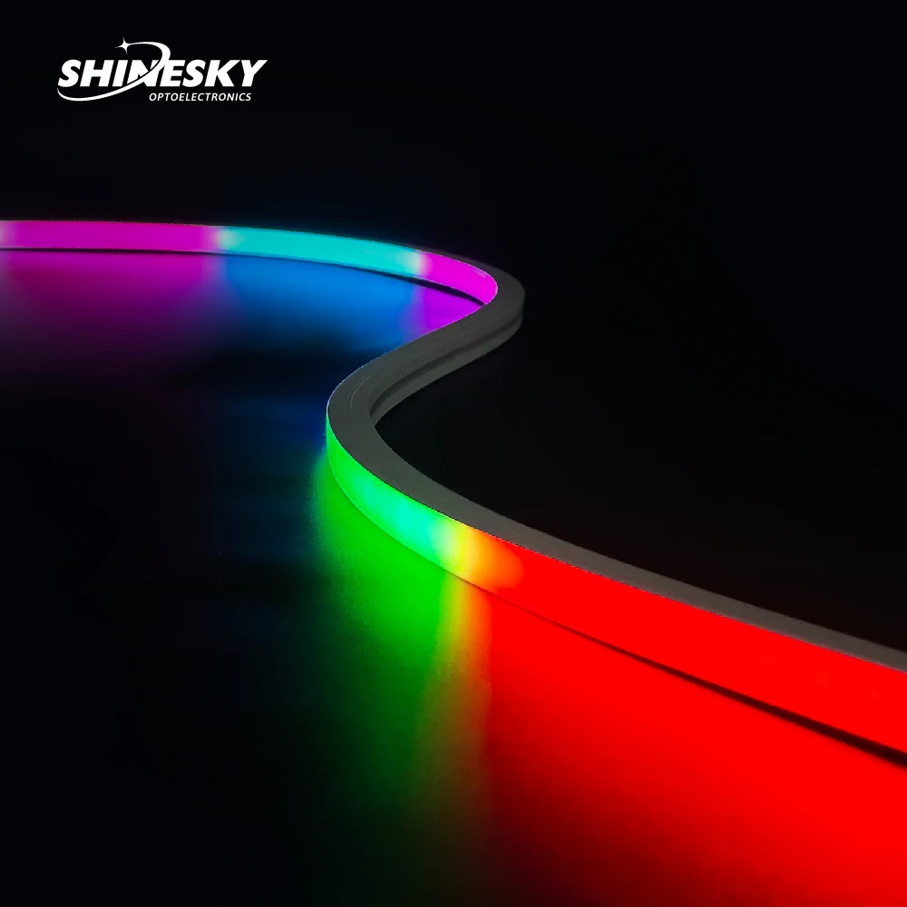 SHINESKY Neon Lights Colorful 10mm*10mm SPI Digital RGB Flexible Silicone  Light Strip IP67 WS2811 IC running strip light