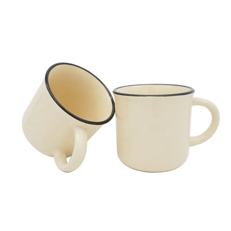 Custom 9 oz classic yellow blank espresso handmade cups black rim ceramic coffee mugs