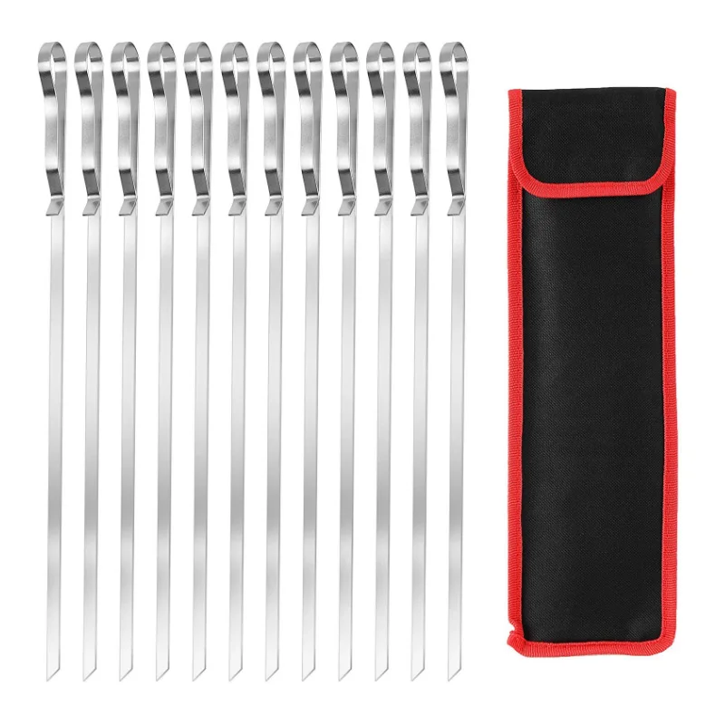 17-inch grilled skewers set Amazon hot-selling BBQ grill skewers combination 430 stainless steel wide flat kebab