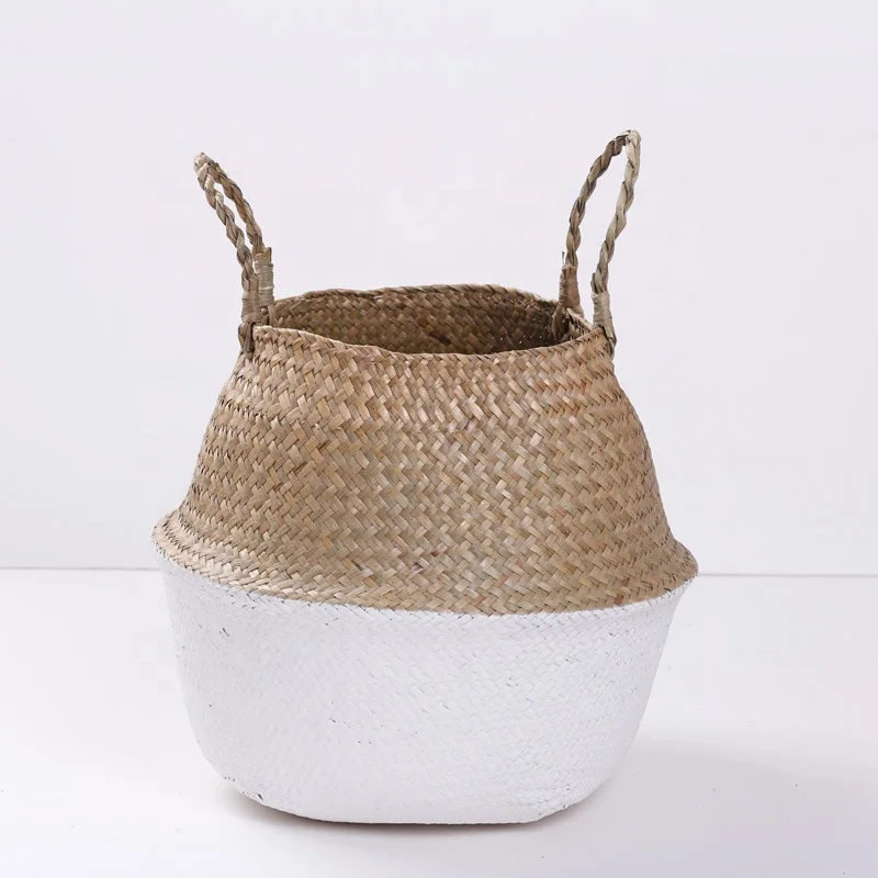 
Home Organizer Handheld Flowerpot Belly Storage Sea grass Woven Flower Paint Oil Basket Handmade Planter 