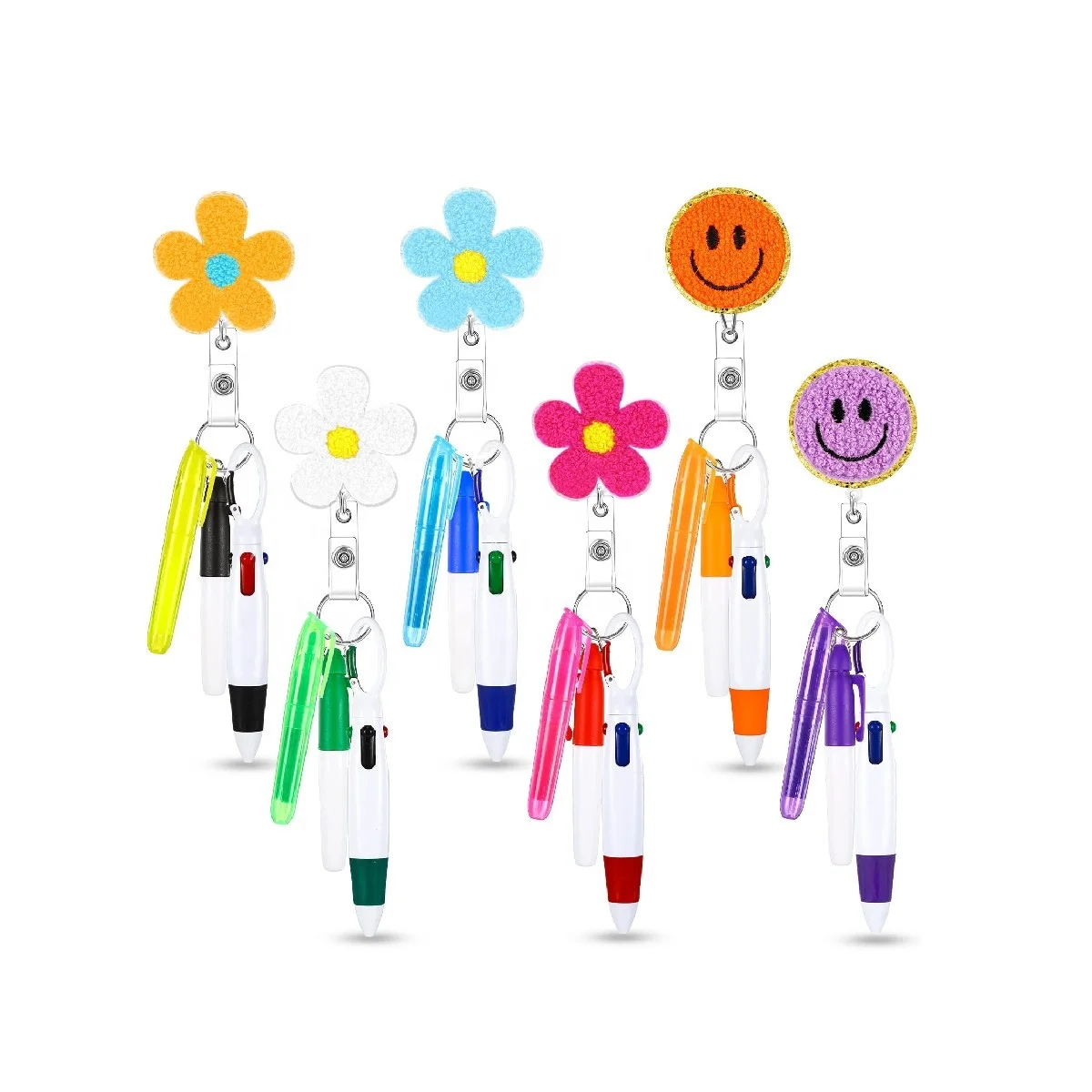 Felt Retractable ID Name Badge Reel Nurse Pen Set Tip Highlighter Permanent Marker Pen Retractable Ball Pen Badge Clip for Nurse