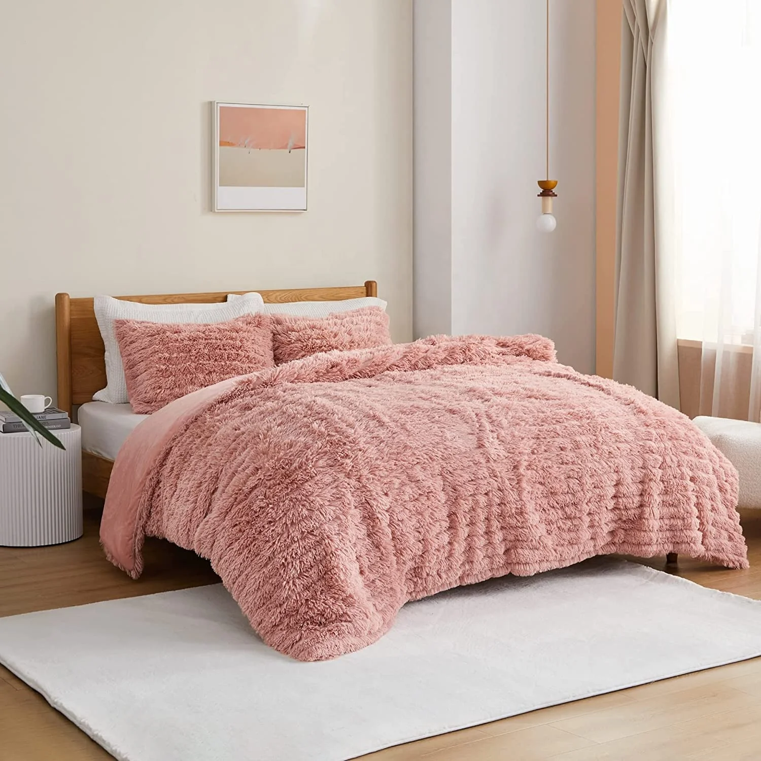 Wholesale Bed Linen Fluffy Pink Comforter  Luxury Ultra Soft Plush Shaggy Bedding Set for Home