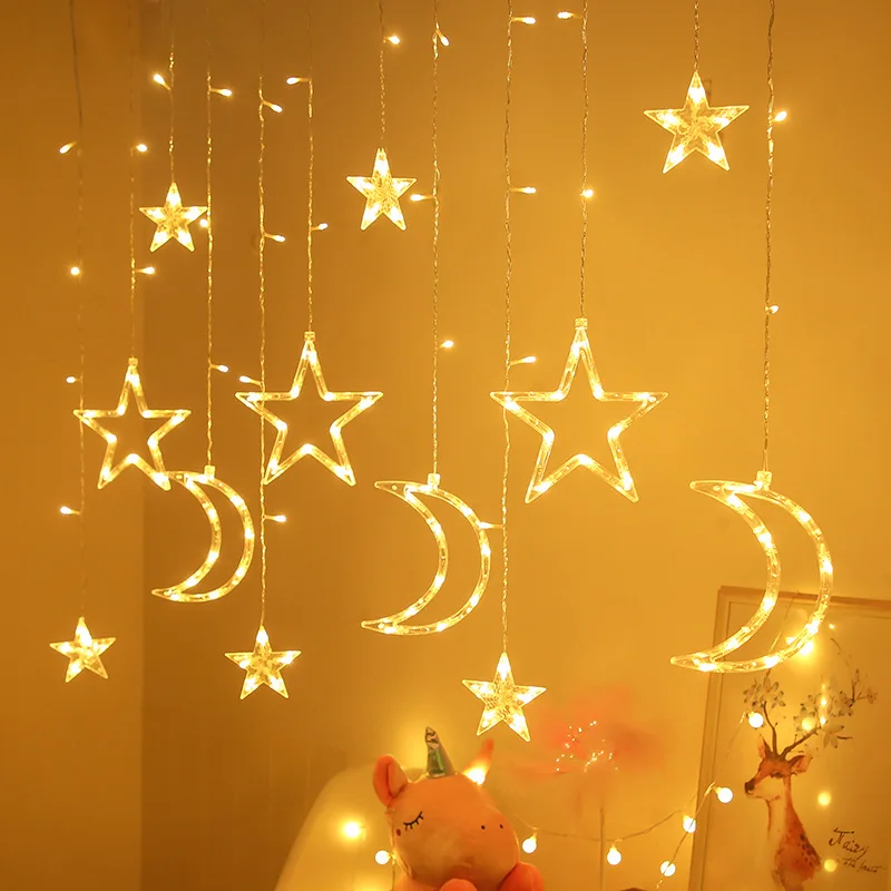 2022 Indoor Tree String Star Curtain Moon Decorations Outdoor Night Light Chuck Led Twinkle luces de navidad Kid Christmas Light