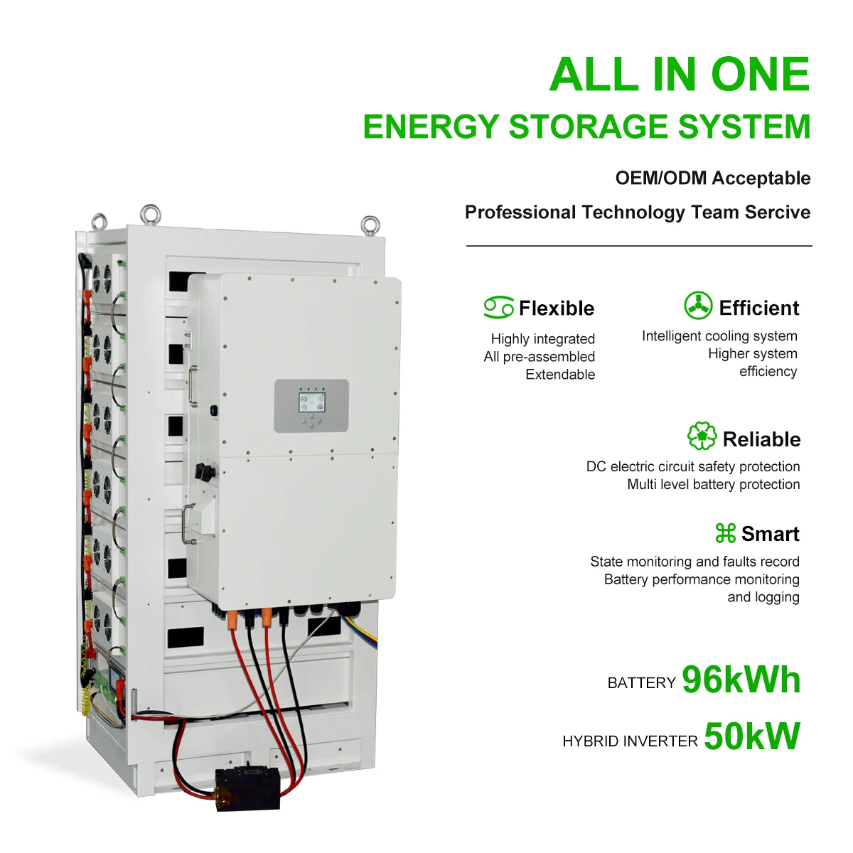 ESS 96KWH Lithium Ion LiFePO4 Battery Cabinet Commercial Energy Storage Battery 614V 157AH with 25KW 30KW 50KW Inverter