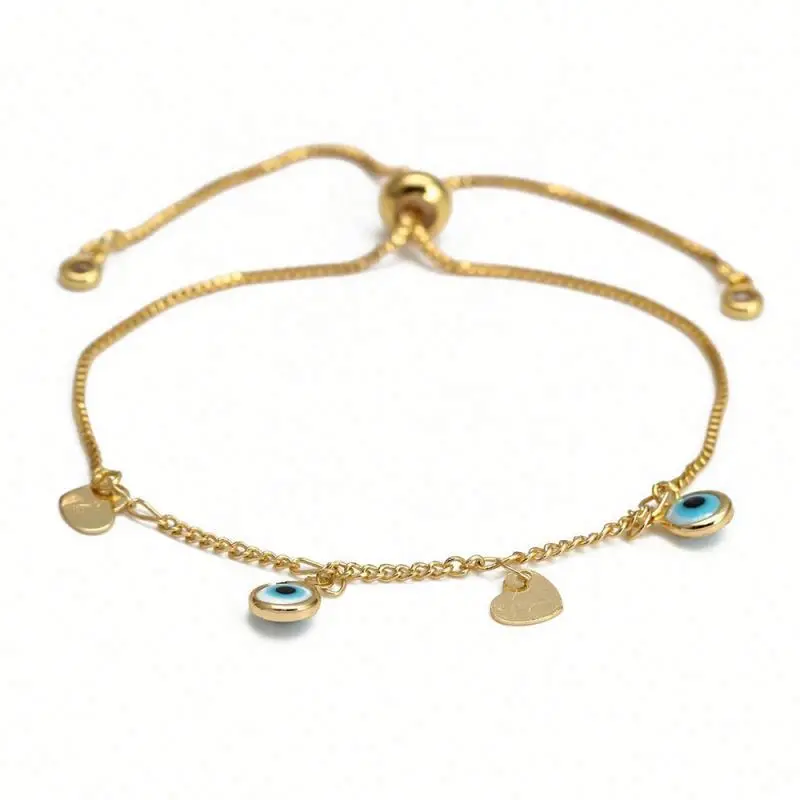 pulsera de mal de ojo Hand Heart Blue Eye Charms Gold Plated Alloy Beach Bracelet Adjustable Chain Level Eye Bracelet