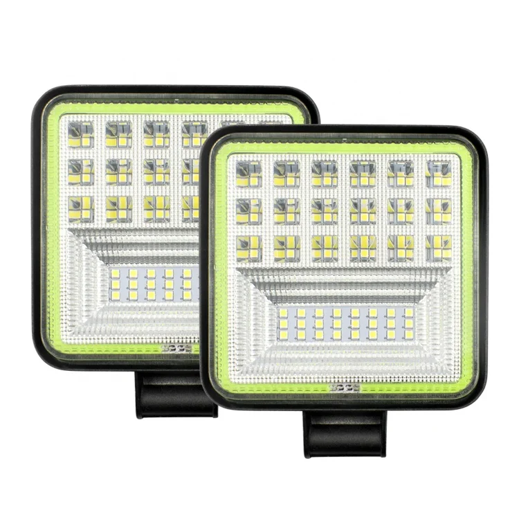 4 Inch Lighting System Flood Beam with Yellow Blue Red Green White ring 126W LED Work Light for Truck ATV SUV Offroad