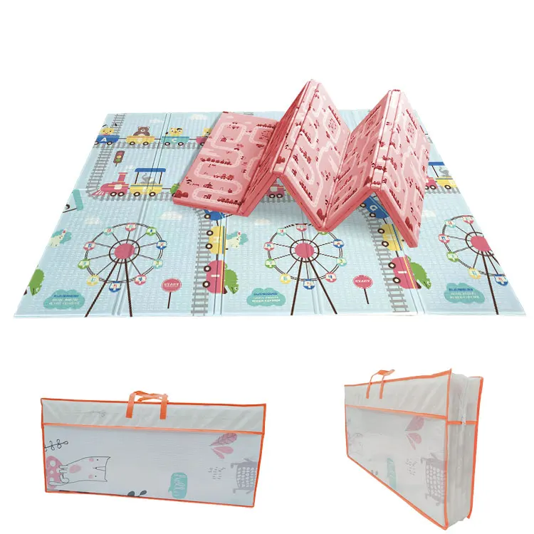 Double-side Waterproof Non Toxic Foldable Baby Cartoon Wholesale XPE Folding Baby Crawling Play Mat Kids Gym Picnic Mat for Baby