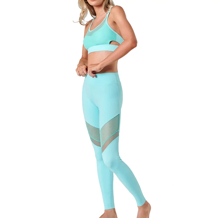 High Quality Vest and Sexy Mesh Leggings Two Piece New Design Fashion Yoga Sets For Women