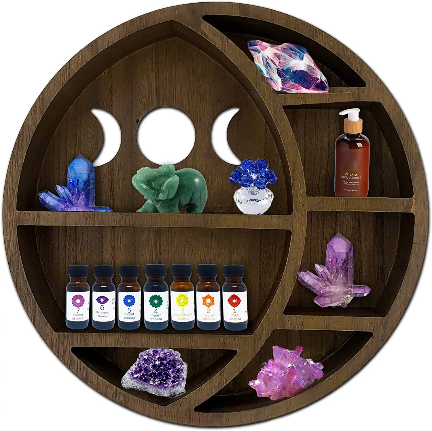 Floating Wooden Moon Shelf for Crystals Essential Oil Display