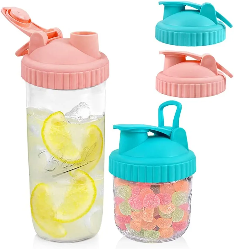 BPA free reusable 86mm wide mouth flip cap plastic drinking mason canning jar pour spout lid