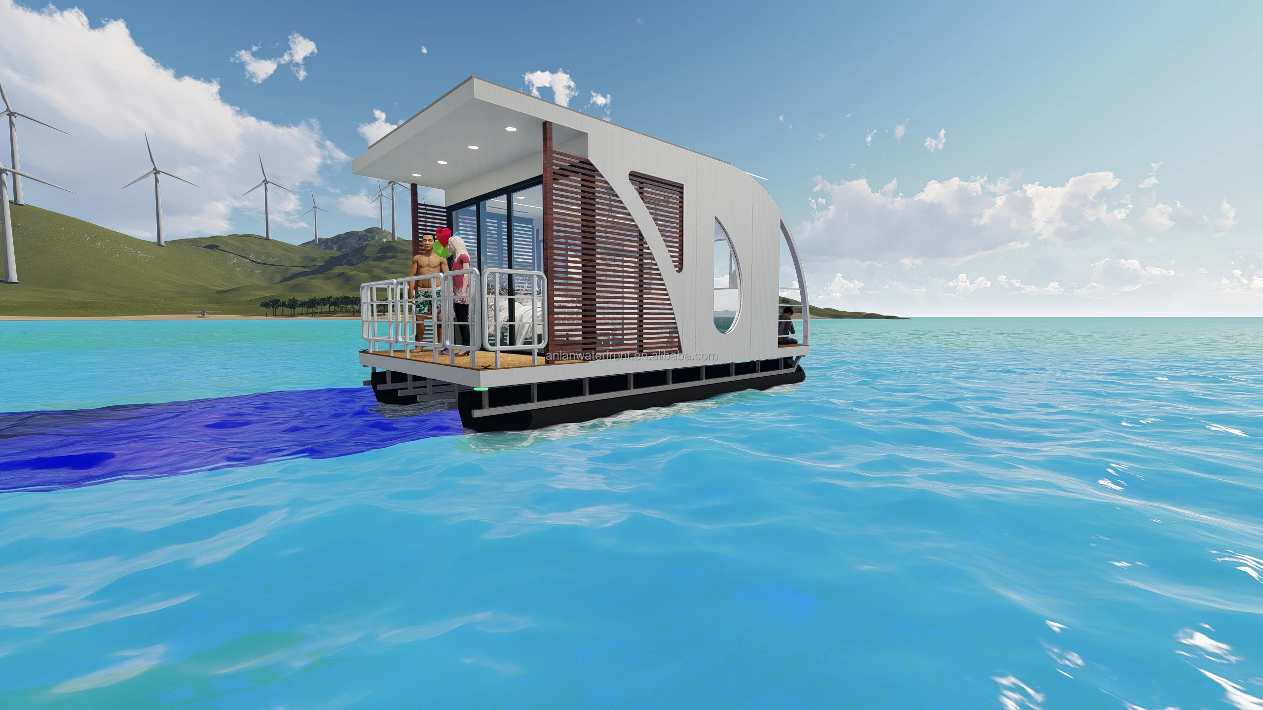 ANLAN Water Villa Houseboat Floating HouseTiny House Pontoon Boat Party Boat Houseboat Luxury Floating Hotel