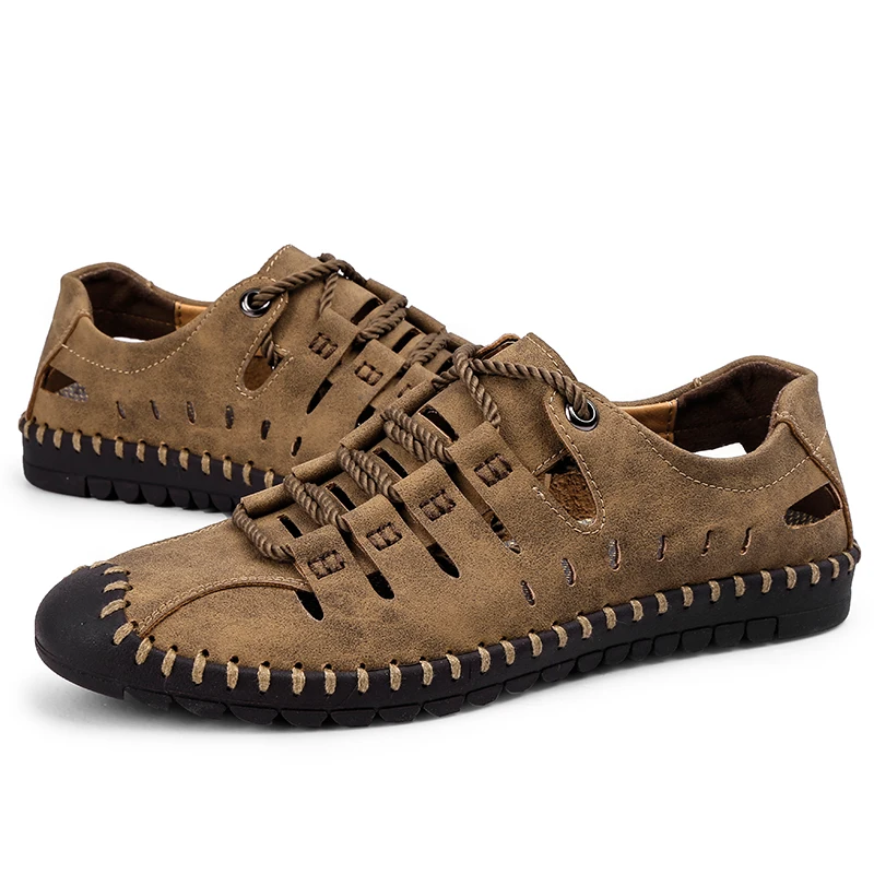 Cow Leather Handmade Loafers Lace Up Shoes for Men Casual Flat Cut out Shoes Customized Large size Shoe