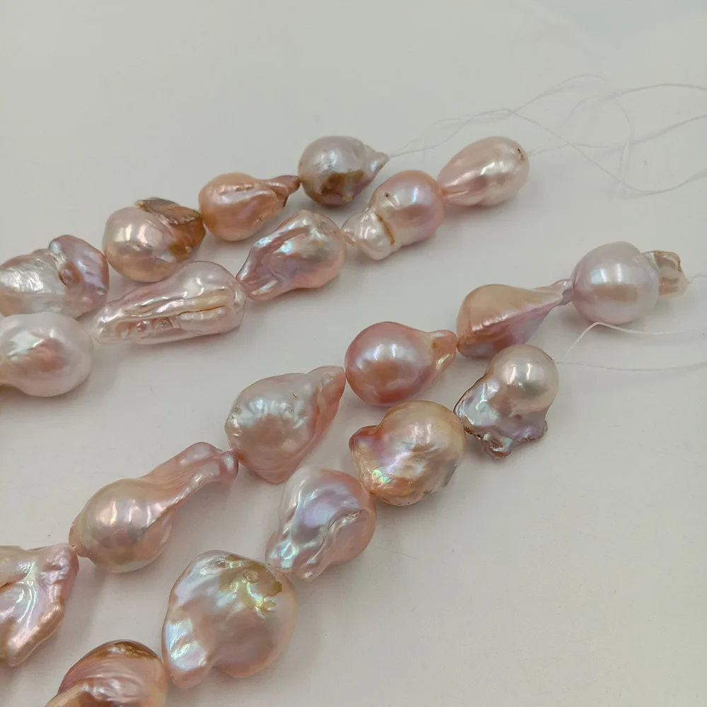 15-18 mm big baroque shape keshi pearl  loose freshwater pearl in strand . nature pink color