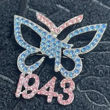Baby Pink And Baby Blue Crystal Metal Jewelry Pins 1943 Sisterhood Women High Heel Shape Greek Sorority Gamma Phi Delta Brooches