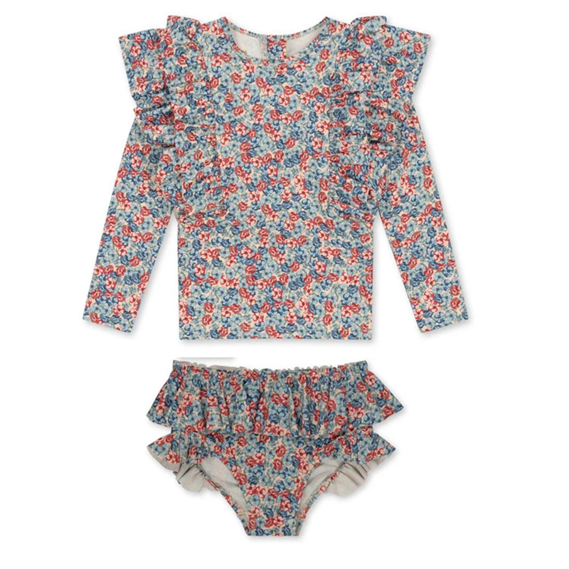 HIPPO KIDS Pre-order Sun Protection Girls Swimwear Long Sleeves Floral Baby Swimming Suit One Piece