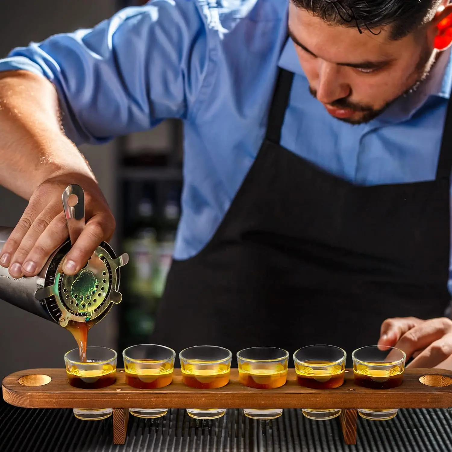 Wooden Holder for Drinking Wood Shot Cup Tray Tequila Glass Set with Tray Whiskey Flight Board