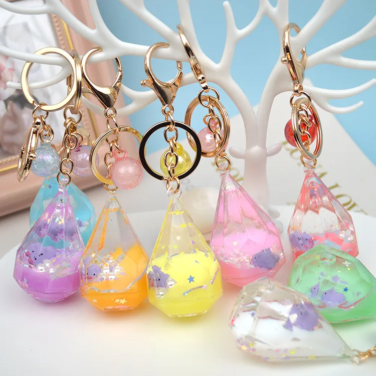 New oiled pearl milk panda key chain pendant super cute girl heart small hanging ornament car key chain accessories