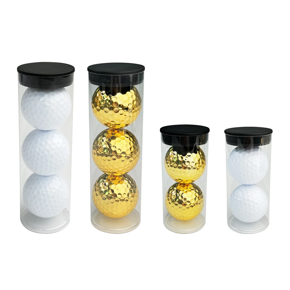 Exquisite PVC Drum Two Layer Golf Gold Electroplate Gift Balls Custom Sarin Synthetic Rubber Durable Golf Ball