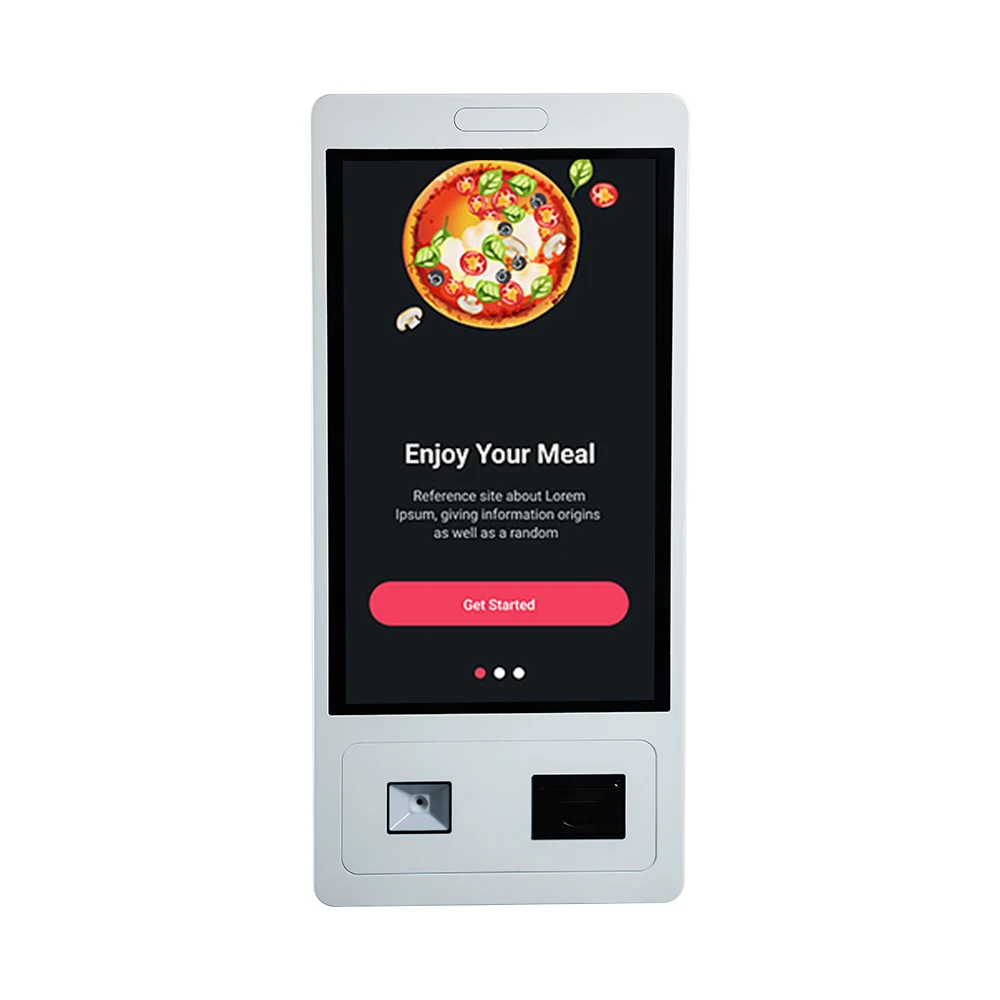 Indoor Semi-outdoor Wall Mounted 21.5 22 Inch Wall Mouted Self Ordering Fast Food Self Payment Kiosk With Printer QR Scanner