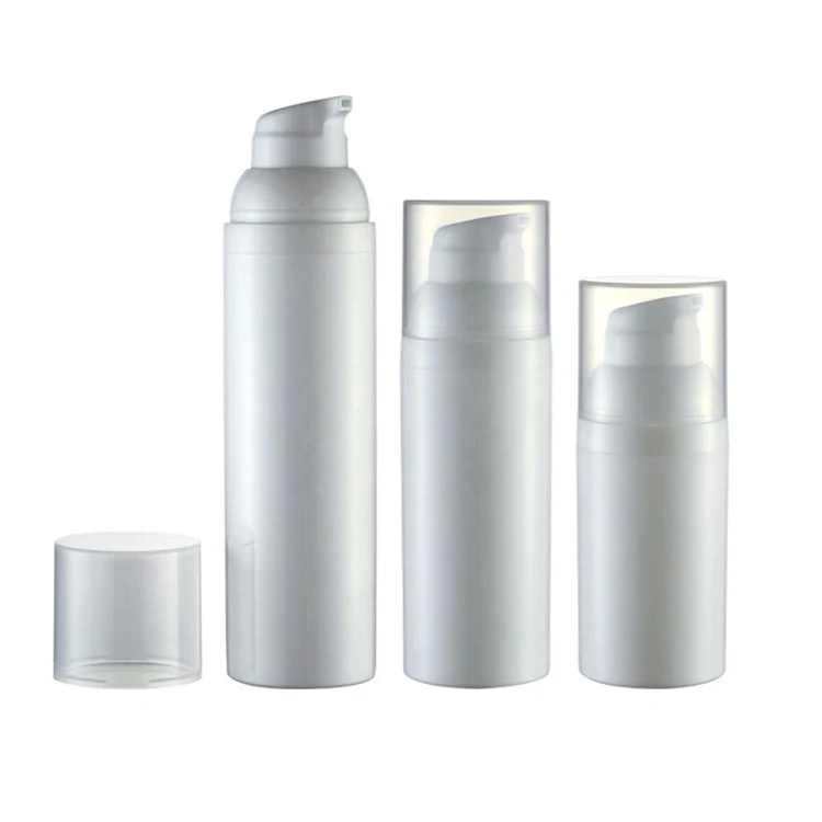 30 50 75ml travel set white customized  cosmetic packaging lotion airless bottle with treatment pump and PP cap