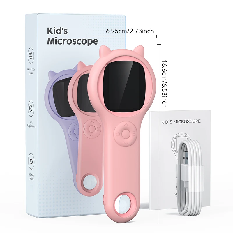 Handheld Digital Mini Microscopes Led Zoom Portable Kids Microscope Toy Kit 500X Early Education Student Monocular Microscope