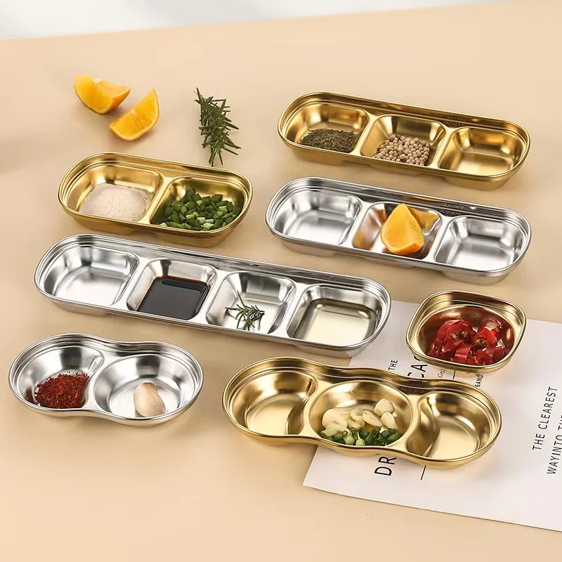 Gold & Silver Korean Stainless Steel Dish Plate Oval BBQ Dishes Commercial Use