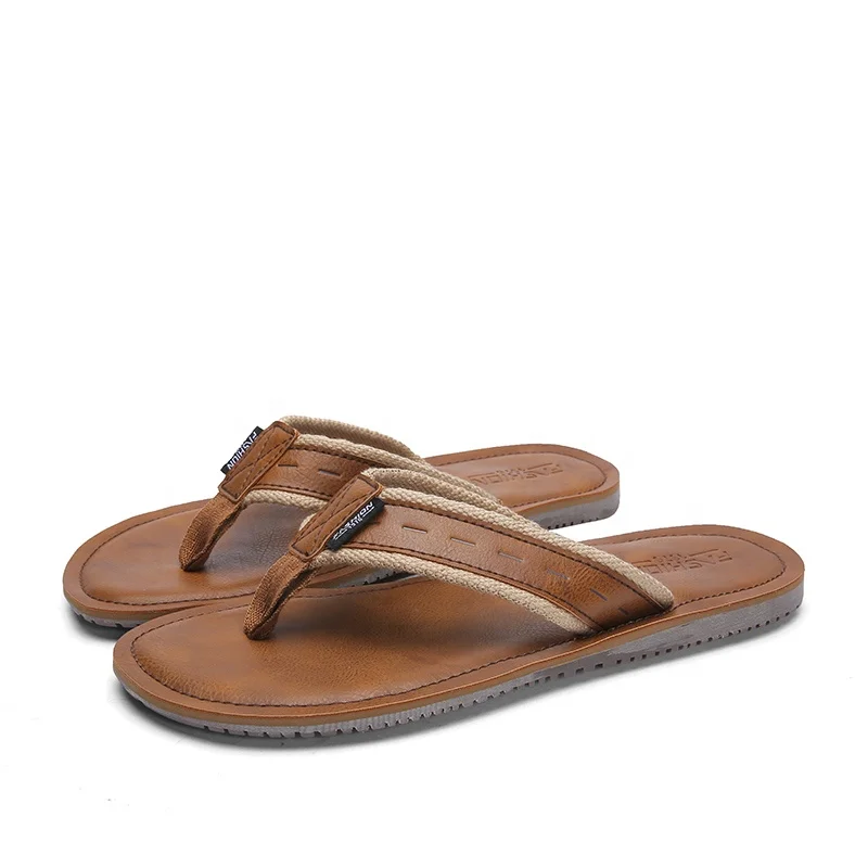 Cheap Best Quality Summer PU Leather Strap Designer Flip Flops For Man