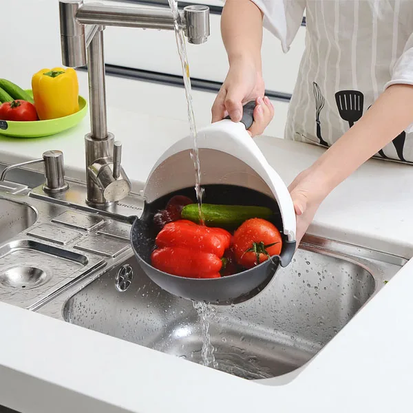 kitchen plastic colander and bowl with handle for washing fruit and vegetable