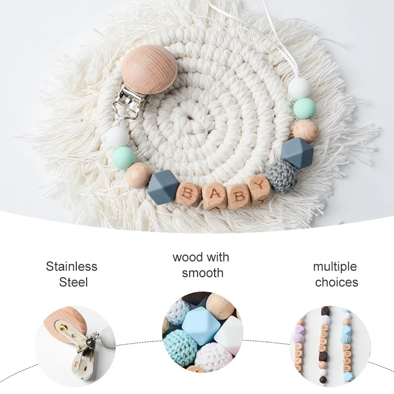 Pacifier Clips Chain Dummy Clip Silicone Beads Beech Pacifier Holder Nipple Soother Chain Infant Baby Feeding Baby Accessories