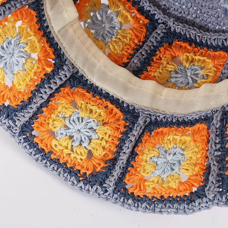 handmade crochet sunshade hat square color straw hats for adults handmade crochet sunshade hat