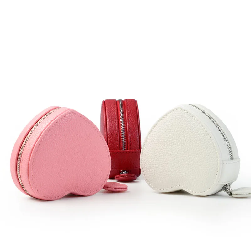 
PU Leather White Pink Red Color Jewelry Packaging Boxes Heart Shape Luxury Ring Box with Logo 